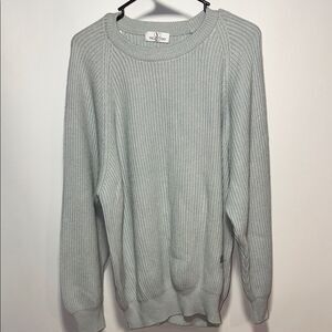Valentino Gray Crewneck Sweater with Ribbed Knit